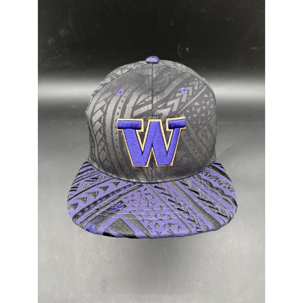 Washington Huskies Zephyr Snapback Hat Purple W Tribal Pattern Black